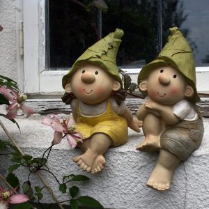 Lilly and Len Elves sitting, Garden Ornament, Gnome, Garden Fairy, Troll, Imp …