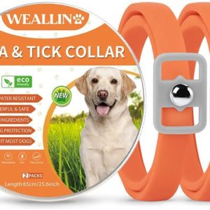 Collier Anti Puces pour Chien, Imperméable et Réglable Collier Anti Puces Chien, 8 Mois de Protection Formule Naturelle, Collier Antiparasitaire pour Chiens pour Petit Moyen Grand Chien, Orange (2Pcs)