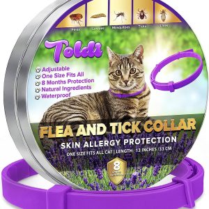 Collier Chat Ajustable – Traitement Anti-puces, Anti-Poux et Anti-tiques – Protection de Huit Mois – Imperméable – 33 cm – Violet – Toldi