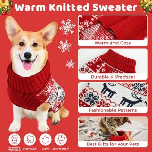 Christmas Dog Sweaters for Small Large Dogs Girl, Soft Warm Pup Dogs Shirt, Turtleneck Dog Sweaters for Medium Large Dogs, Double Knitting Collar for Outdoors Playing, Warm Dog Cat Clothes Deer M